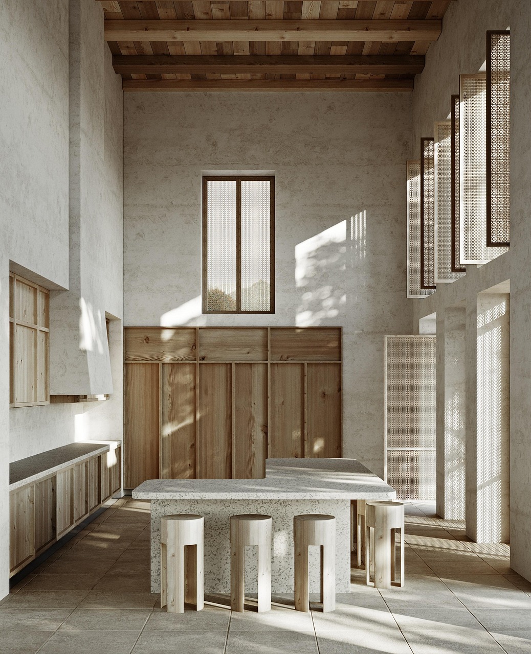 Simple kitchen with pale cabinetry and completely clear counters
